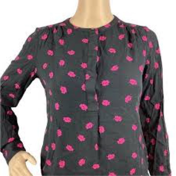 Boden Tops - BODEN Paula Popover Top Size 10 Gray Pink Leaf Print Long Sleeve
